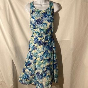 35-6 LUXE BY CARMEN MARC VALVO white blue floral sleeveless A-line dress 22W